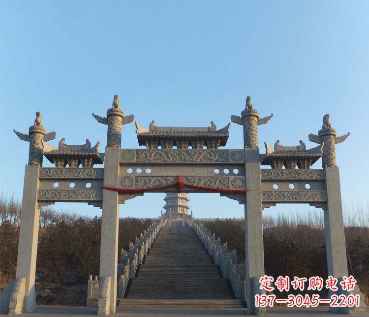 宁波精美大理石三门牌坊雕塑