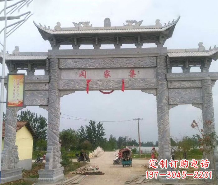 宁波精美大理石三门牌楼雕塑