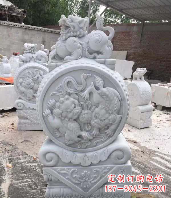 宁波大理石狮子抱鼓石雕塑