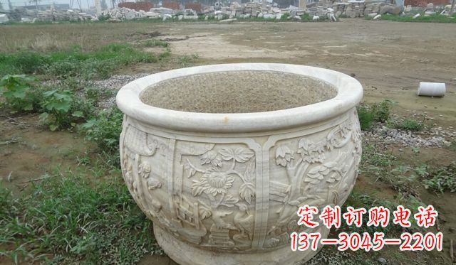 宁波大理石鸳鸯花盆雕塑