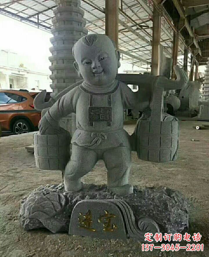 宁波装点童年的大理石招财进宝儿童雕塑