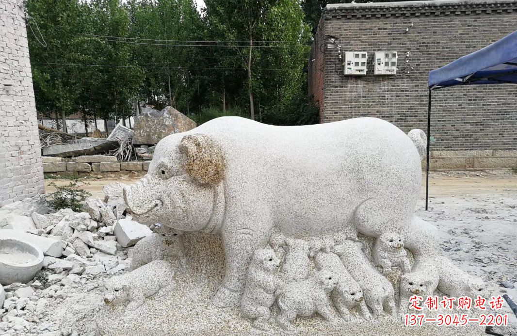 宁波大理石招财小母猪动物雕塑