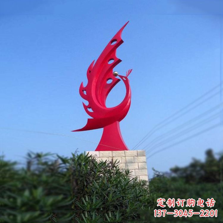 宁波大象红色凤凰不锈钢雕塑-城市动物标识景观雕塑