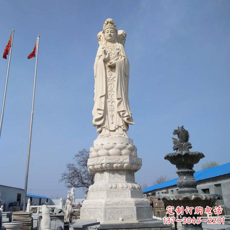 宁波中领雕塑汉白玉三面观音石雕