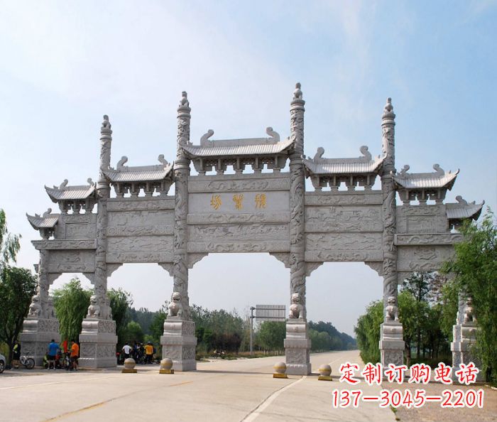宁波大型五门道路石雕牌坊定制