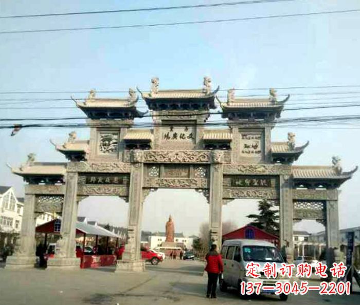 宁波大型五门石雕牌坊 (3)