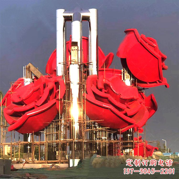 宁波大型不锈钢玫瑰园林雕塑