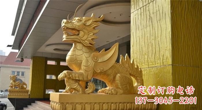 宁波带翅膀的麒麟铜雕