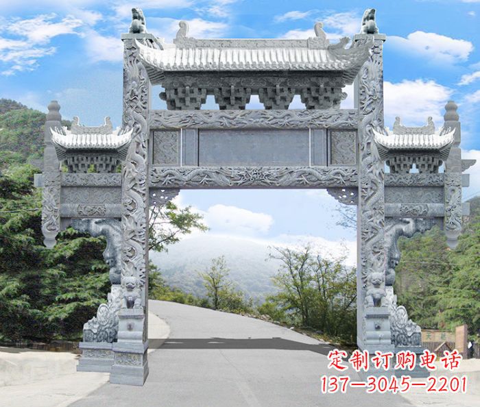 宁波单门村口石雕牌坊 (3)