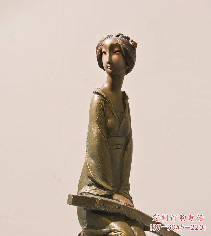 宁波古筝女人铜雕古代人物雕塑