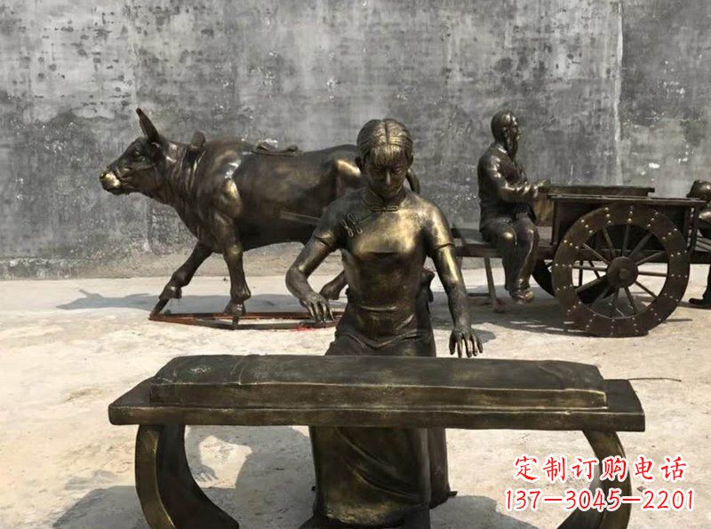 宁波铜制古筝人物校园景观雕塑