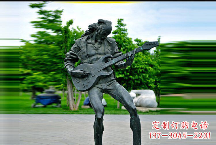 宁波弹吉他的人物公园景观铜雕摆件