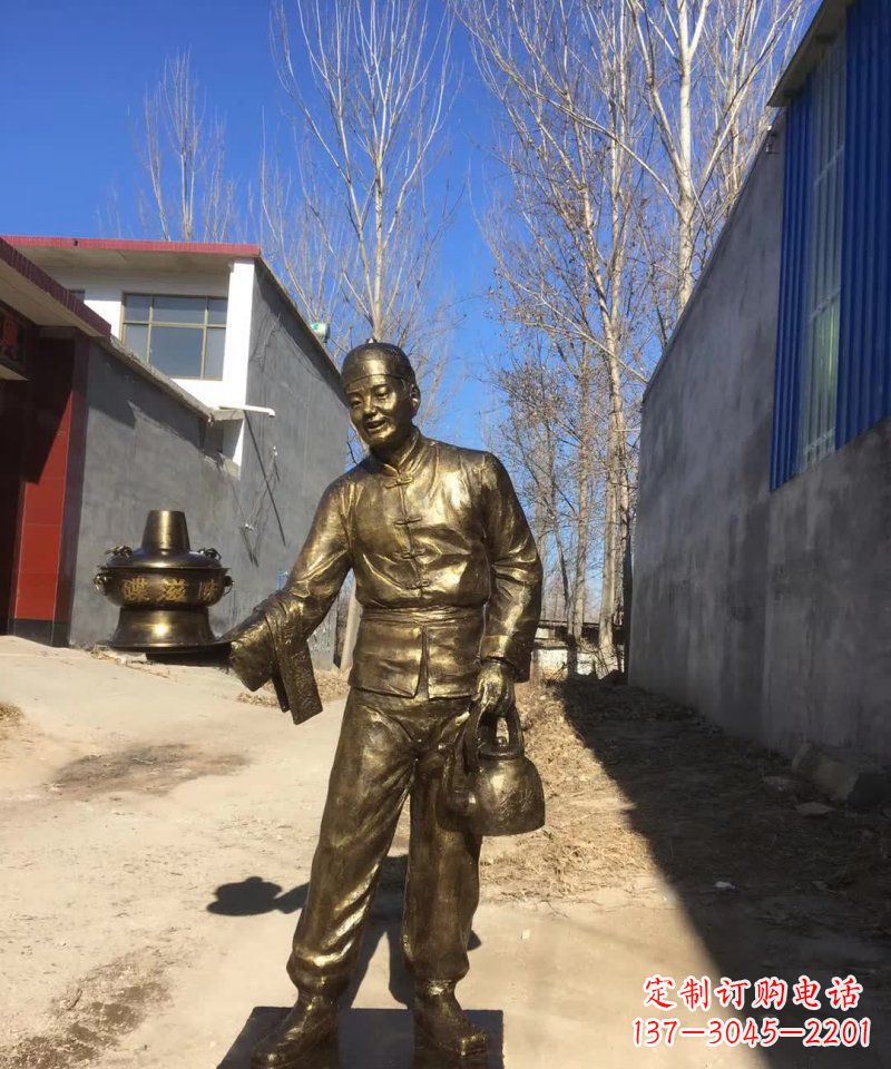 宁波店小二铜雕火锅人物定制