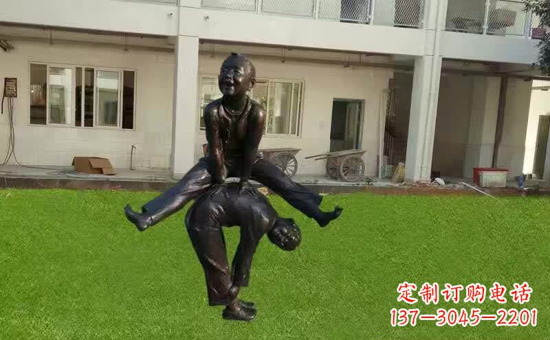 宁波卡通青少年跳马铜雕塑