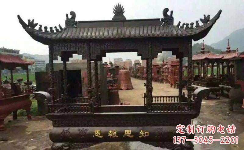 宁波方形寺庙香炉铜雕