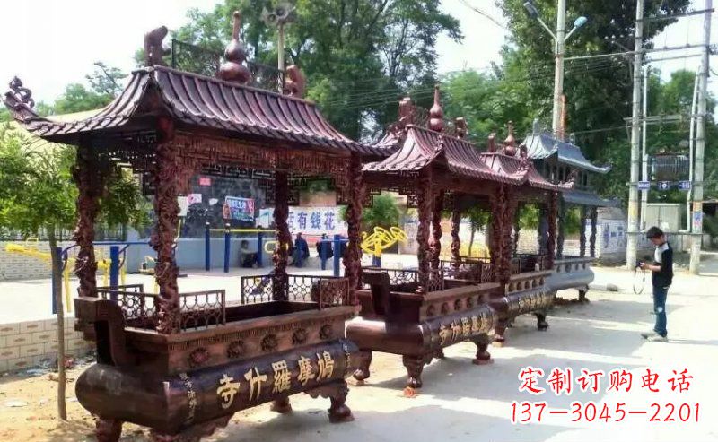 宁波方形寺庙香炉铜雕_2