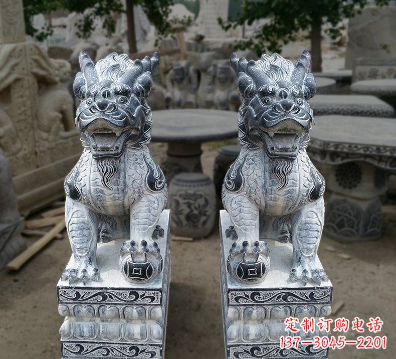 宁波仿古踩球麒麟石雕