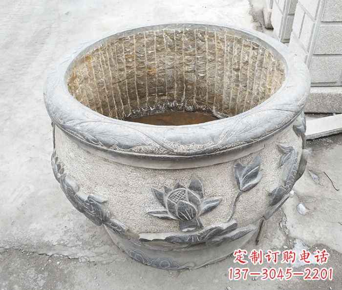 宁波仿古荷花鲤鱼雕塑石水缸