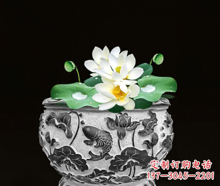 宁波仿古荷花鲤鱼雕塑石水缸