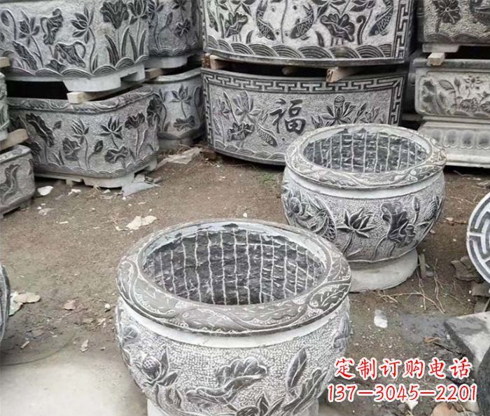 宁波仿古荷花石浮雕水缸塑像