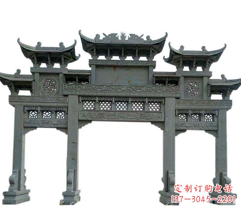 宁波仿古三门大理石牌坊石雕