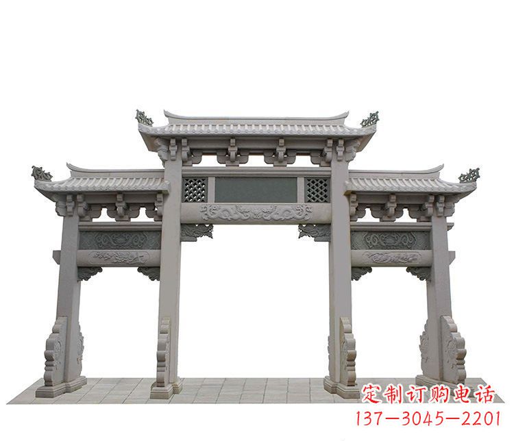 宁波精美仿古三门牌坊石雕
