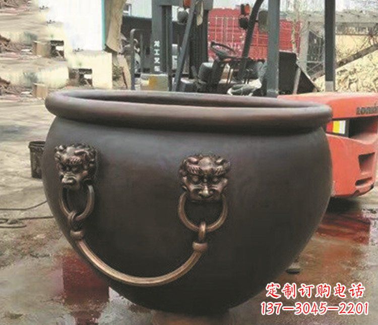 宁波非凡形态的铜雕狮子头水缸