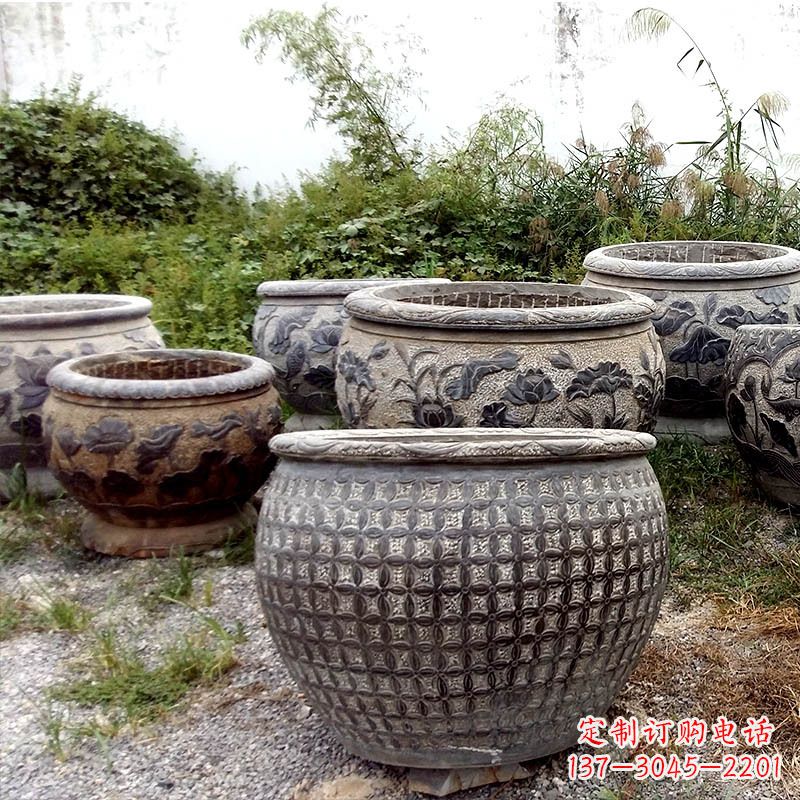 宁波仿古石雕花盆水缸——精美艺术家品