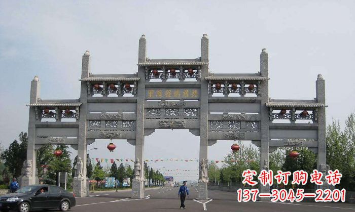 宁波仿古五门石雕牌坊 (2)