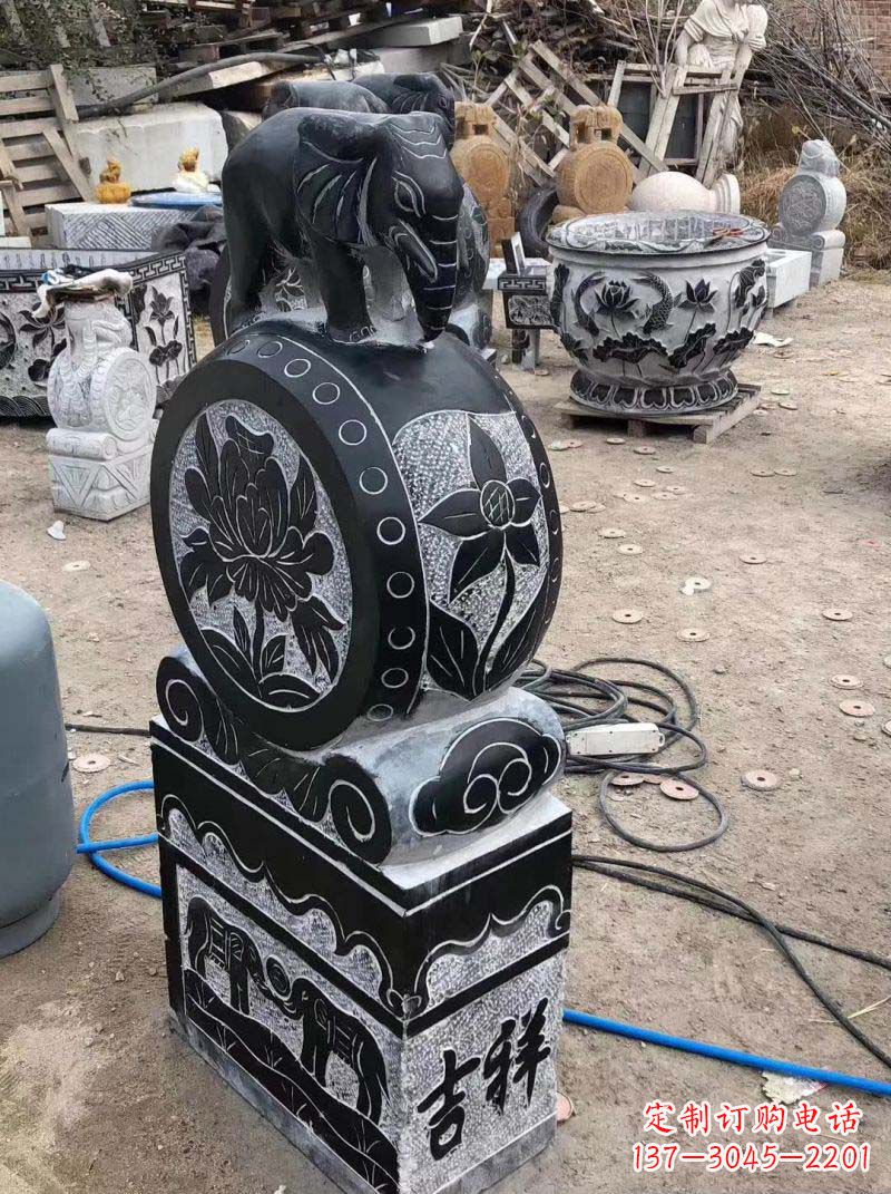 宁波仿古小象抱鼓石雕塑