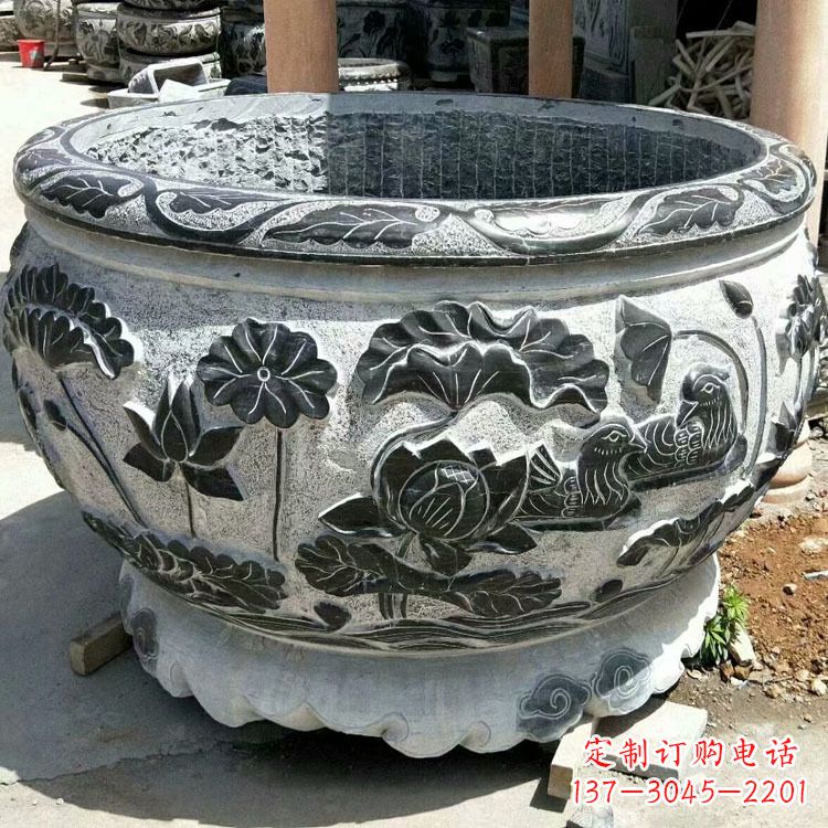 宁波极致精细仿古圆形鱼缸石雕
