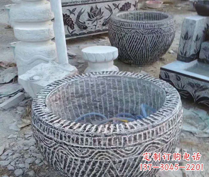 宁波精美仿古石雕水缸