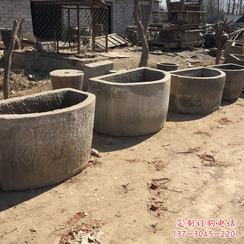 宁波中领雕塑——仿古做旧弧形石槽雕塑