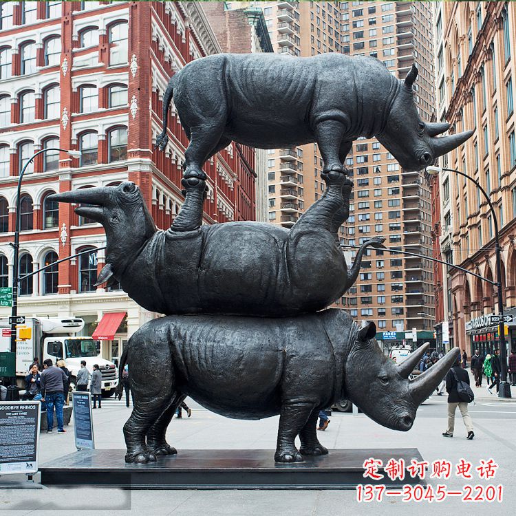 宁波仿真犀牛景观铜雕-城市街道创意动物景观