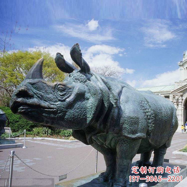 宁波仿真犀牛铜雕-公园园林动物雕塑摆件