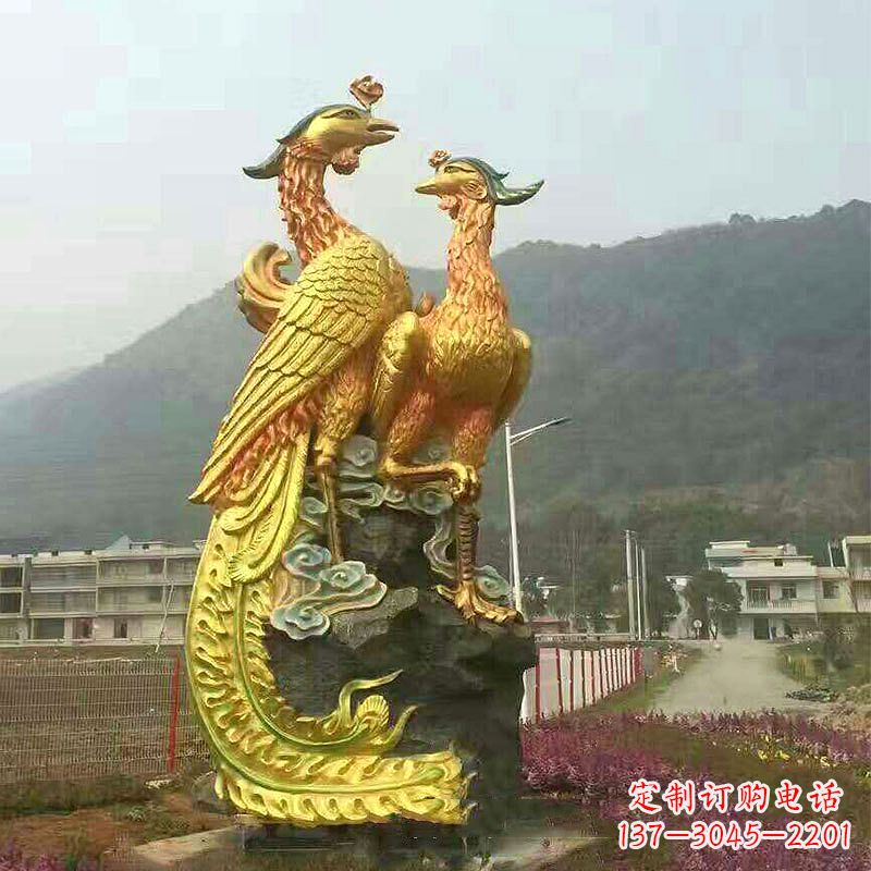 宁波瑞鸟凤凰鎏金雕塑，点缀公园景区