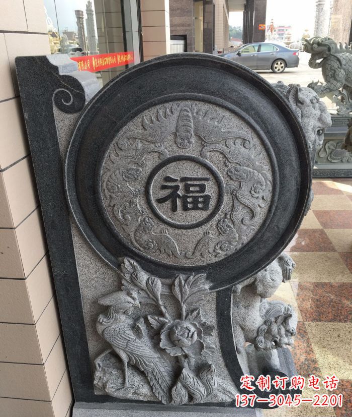 宁波福字雕塑 招财门墩石抱鼓