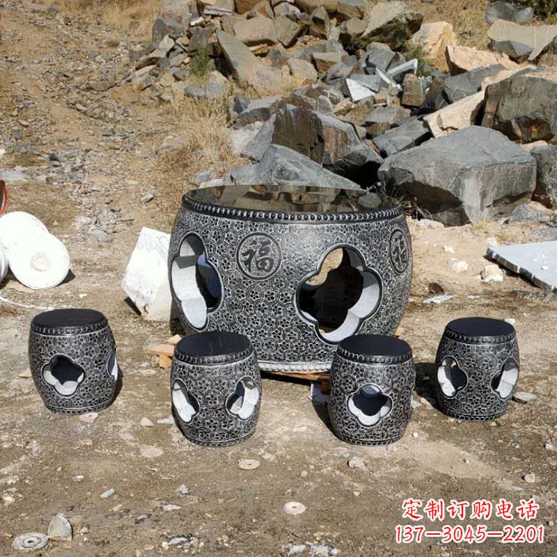 宁波福字青石桌凳雕塑