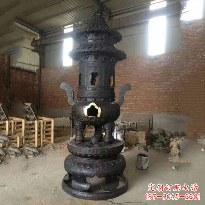 宁波花卉盘状高层圆形铜香炉雕塑
