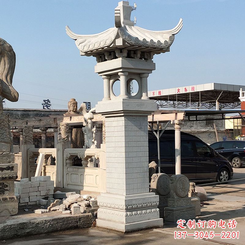 宁波高墩中式石雕灯笼美观厚重的传统中国风雕塑