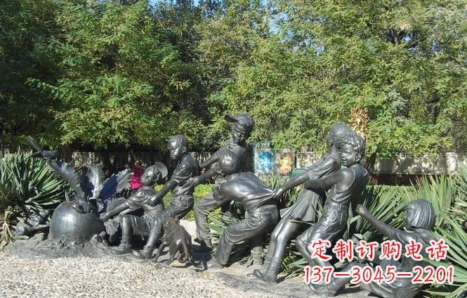 宁波铜雕萝卜儿童拔萝卜雕塑