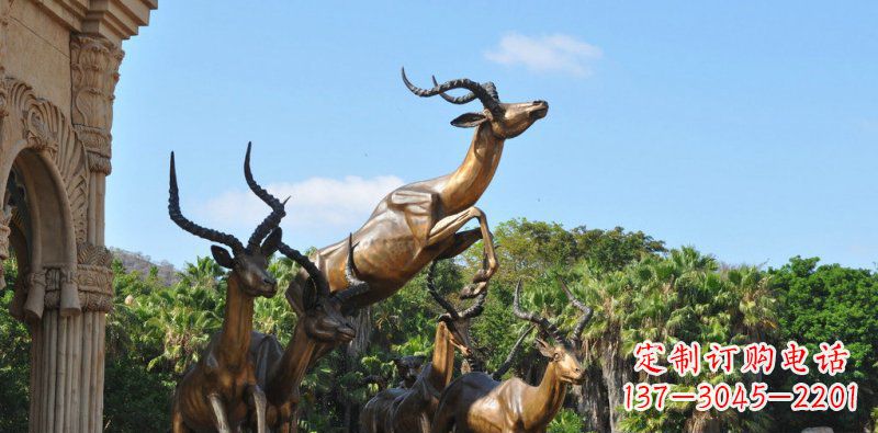 宁波公园奔跑羚羊动物铜雕