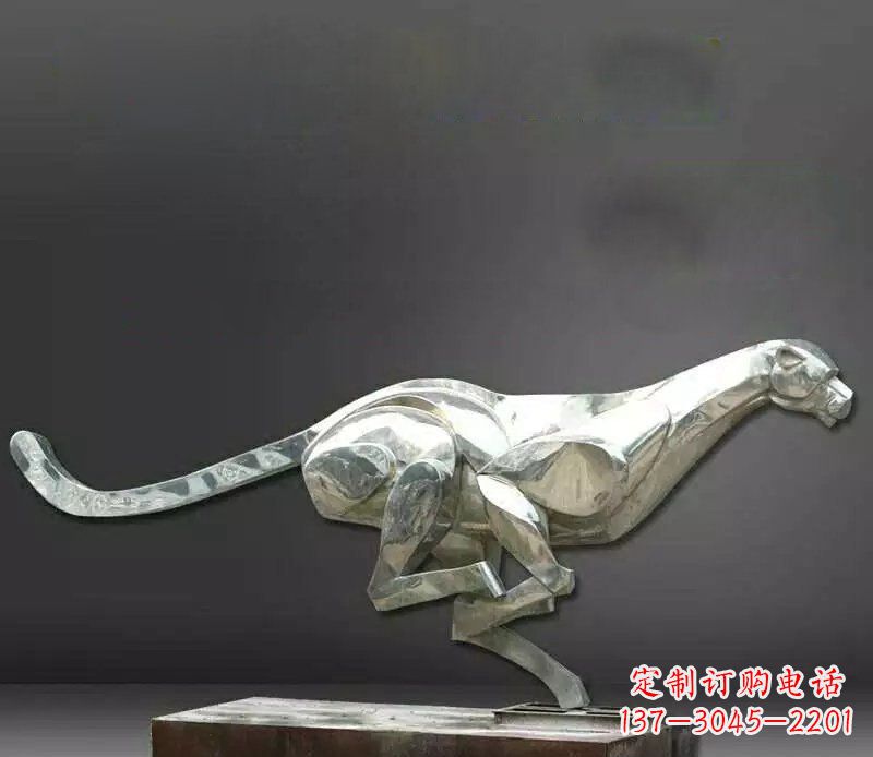 宁波公园不锈钢奔跑的豹子动物雕塑