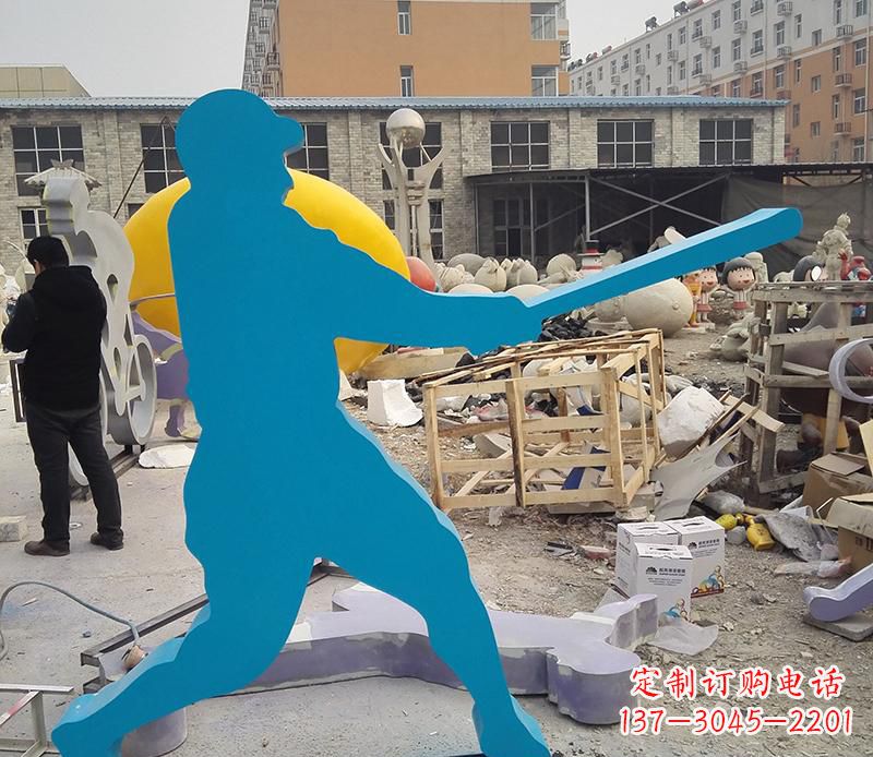 宁波公园不锈钢打棒球雕塑2
