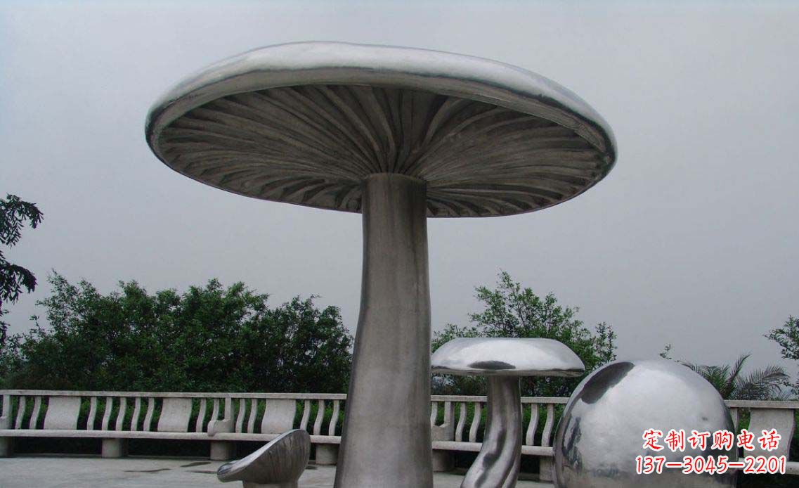 宁波公园不锈钢仿真蘑菇凉亭雕塑
