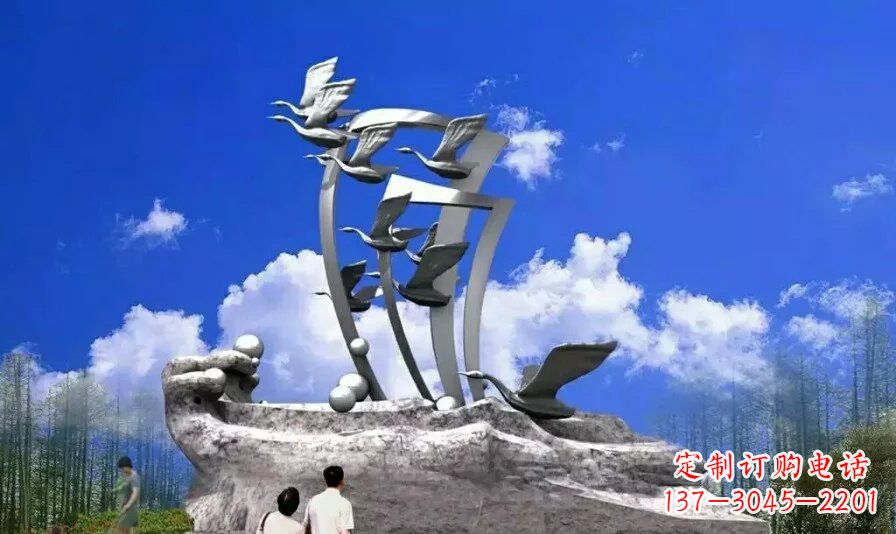 宁波艺术家手工制作的不锈钢飞翔天鹅雕塑