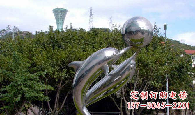 宁波高贵静谧的不锈钢海豚顶球雕塑