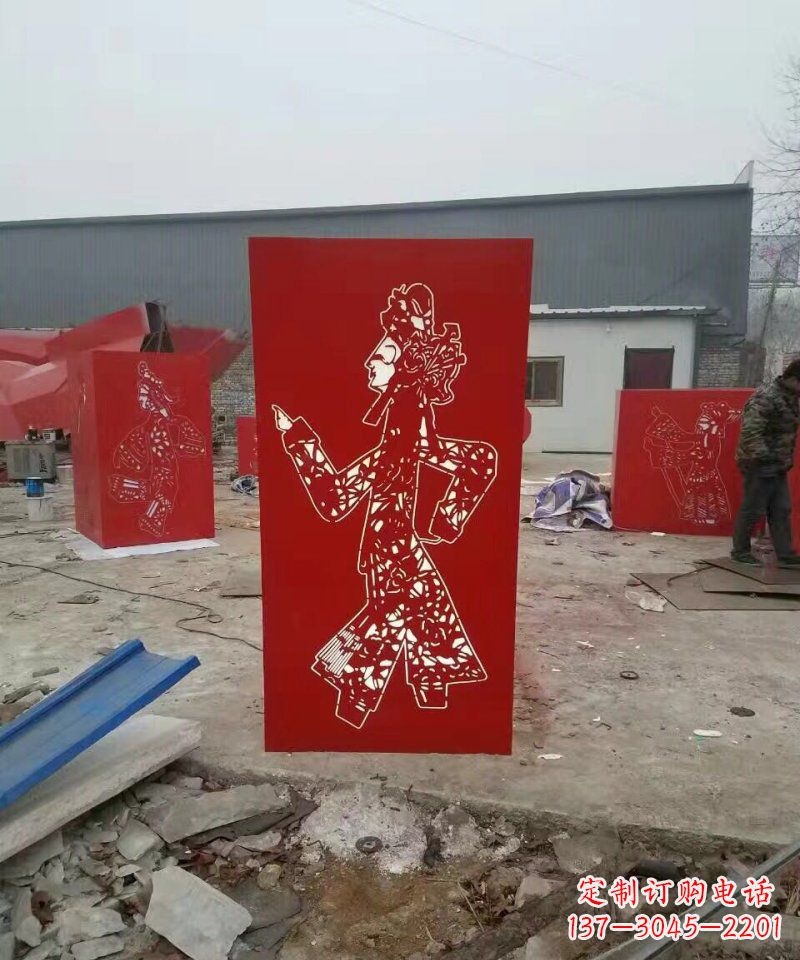 宁波公园不锈钢镂空剪纸皮影戏人物灯罩雕塑