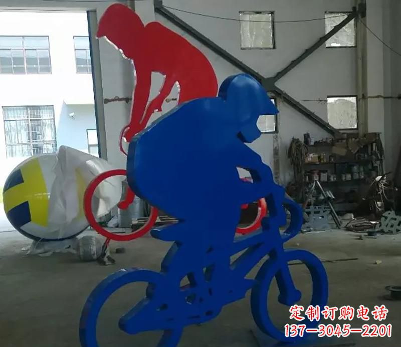 宁波公园不锈钢骑自行车运动人物雕塑