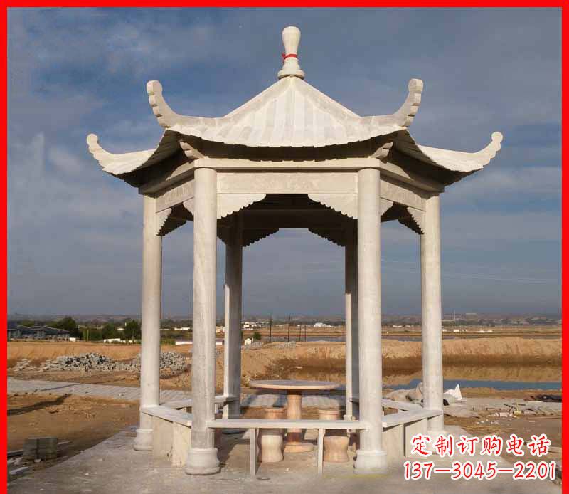 宁波公园大理石六角石雕凉亭 (2)